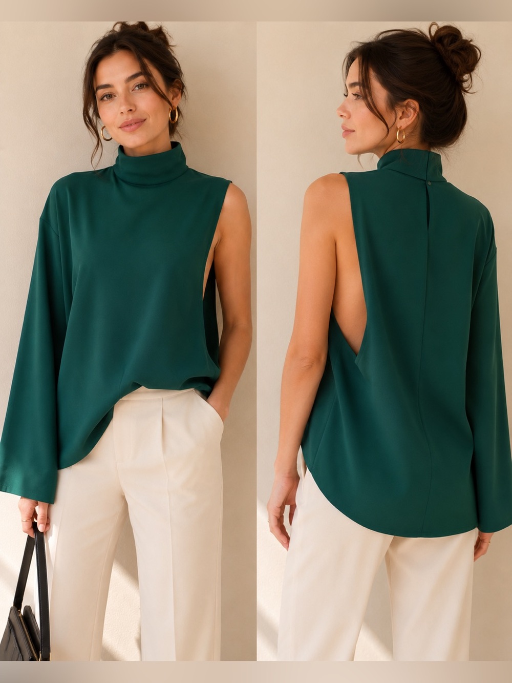 Zara Asymmetrical One Sleeve Top NWT Emerald Green
